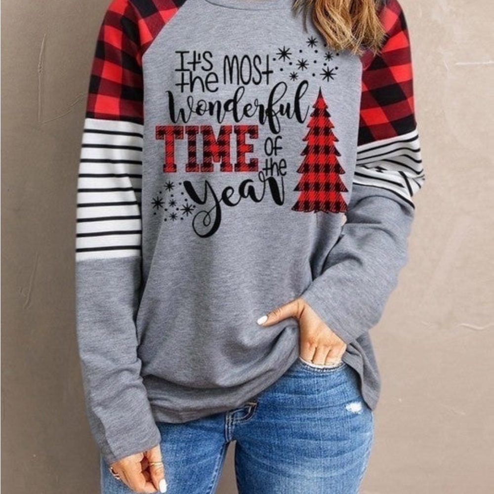 Festive Gray and Red Holiday Sweater